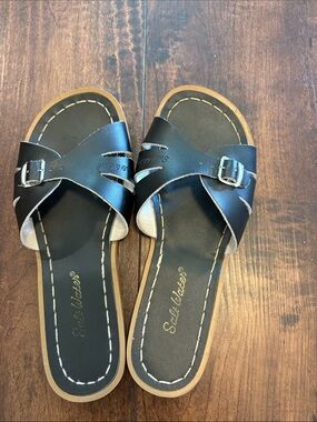 Eloise Black Leather Slide Mules with Buckle - Women's